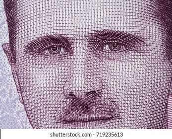 Bashar Assad portrait on Syria 2000 pounds banknote closeup macro, Syrian money close up