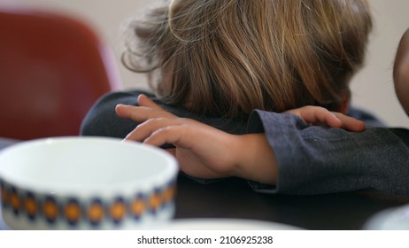 Bashful Little Boy Peeking Eye To Camera. Shy Child