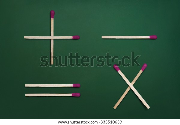 Basic mathematical symbols - plus,\
minus, multiplication & equal - on green\
chalkboard