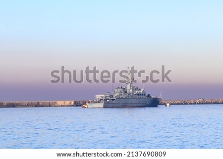 Basic minesweeper. Russian Navy. Morning foggy on the sea