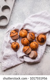 Basic Muffin Recipe. Banana Chocolate Oatmeal Chip Baked Muffin Cake Overhead 