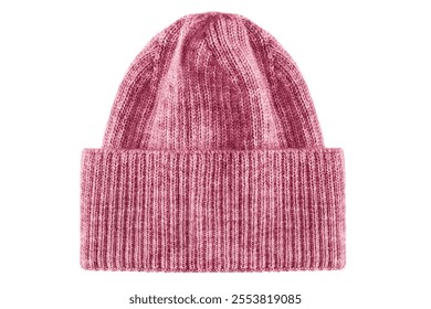 Basic pink knit wool winter hat isolated on white background