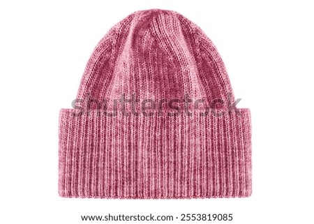 Basic pink knit wool winter hat isolated on white background
