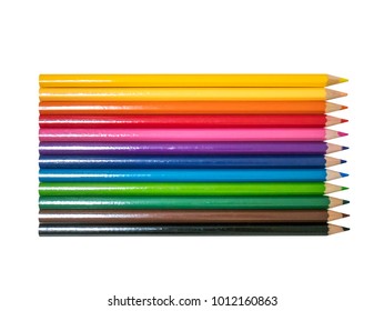 basic set of colorpencils,twelve colors isolated on white backgr