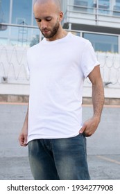 Basic white t-shirt men's fashion apparel outdoor shoot