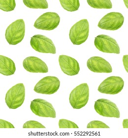 Basil Leaf Herb Seamless Pattern