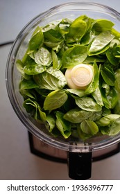 Basil Leaves In A Food Processor