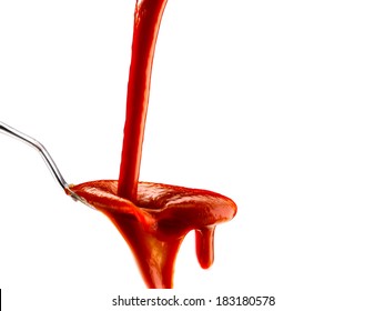 Basil Pasta And Tomato Sauce On An Isolated Background