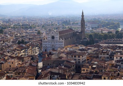 Basilica di Santa Croce church in Florence, Italy seen from above