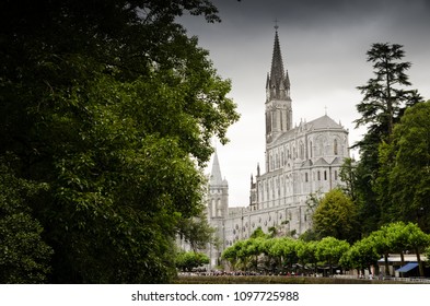 The basilica of the immaculate conception in Lourdes, build where mother mary appeared to Bernadette Soubirous near the pyrenees.