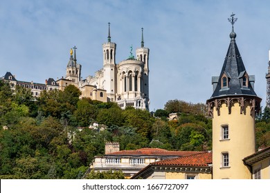 The Basilica of Notre-Dame of Fourviere, La Basilique Notre Dame de Fourviere in Lyon, France, Europe