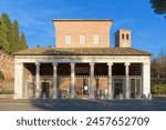 The Basilica Papale di San Lorenzo fuori le mura (Papal Basilica of Saint Lawrence outside the Walls). Roman Catholic papal minor basilica and parish church. Rome, Italy.