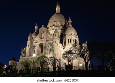 Basilica Of Sacre Coeur At Night, Paris, France