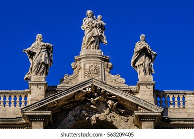 Basilica Of Saint Mary Major (Basilica Di Santa Maria Maggiore, 1743) - Papal Major Basilica And Largest Church In Rome Dedicated To Blessed Virgin Mary. Italy. Fragments Of The Facade.