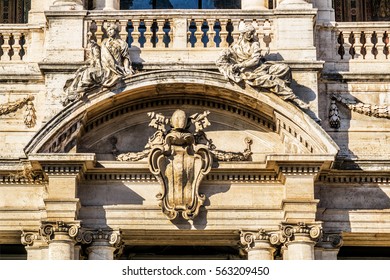 Basilica Of Saint Mary Major (Basilica Di Santa Maria Maggiore, 1743) - Papal Major Basilica And Largest Church In Rome Dedicated To Blessed Virgin Mary. Italy. Fragments Of The Facade.