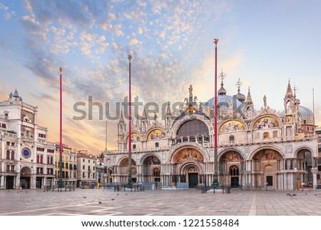 Basilica San Marco and the Clocktower in Piazza San Marco, morning view