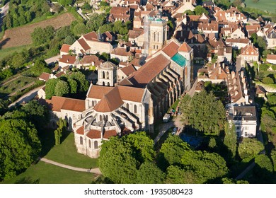 Vézelay Basilica seen from the sky, Yonne department in the Bourgogne-Franche-comté region, France