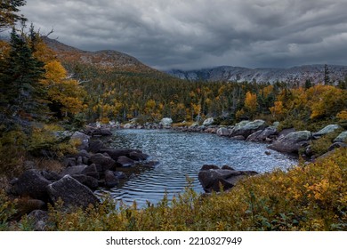 Basin Pond Off Chimney Pond Trail In Baxter State Park On The Appalachian Trail, Maine In Autumn