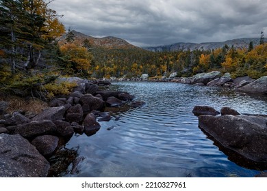 Basin Pond Off Chimney Pond Trail In Baxter State Park On The Appalachian Trail, Maine In Autumn