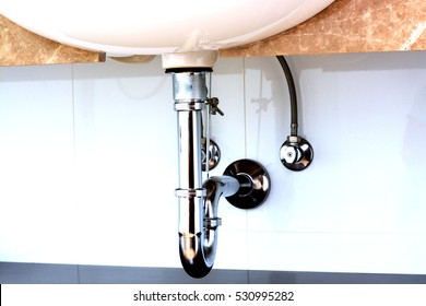 Basin Siphon Or Sink Drain In A Bathroom