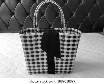 Black​ And​ White​ Checkbox​ Hand​ Woven​ Basket