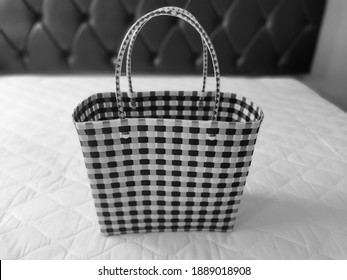 Black​ And​ White​ Checkbox​ Hand​ Woven​ Basket