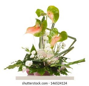 Basket of Anthurium essencia on white background