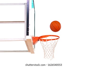 Basket Ball Inside The Net Isolated On White Background