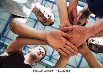 Basket Ball Players Team Portrait In Hi-school Sport Gym