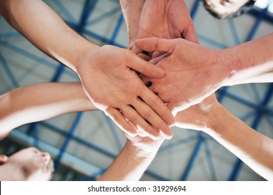 Basket Ball Players Team Portrait In Hi-school Sport Gym