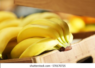 Basket With Banana Fruit In Market