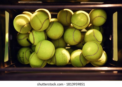 Basket with big tennis balls, top view, nobody - Powered by Shutterstock
