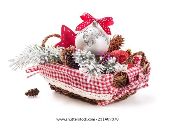 Basket Christmas Decorations Gifts Isolated On Stock Photo Edit