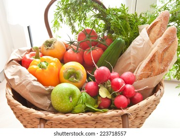 Basket With Fresh Produce From The Farmers Market