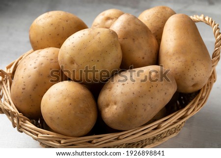Basket with fresh raw Nicola potatoes close up