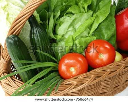 Similar – Fresh tomatoes and cucumbers in an eco bag close up.