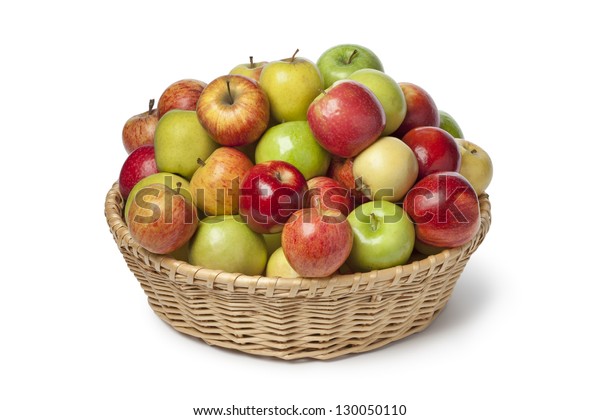 Basket Full Different Types Apples Isolated Stock Photo 130050110 ...