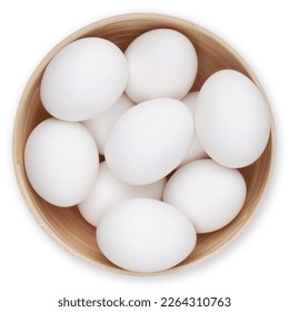 Basket full of white eggs, top view on white background. Happy Easter decorations, template for label, gift greeting card, advertising promotional banner or ticket price - Powered by Shutterstock