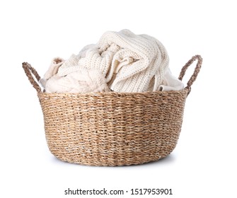 Basket With Laundry On White Background