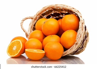 Basket Of Oranges On White Background