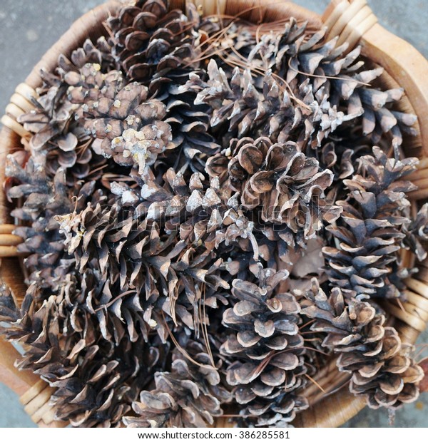 Basket Pine Cones By Fireplace Stock Photo Edit Now 386285581