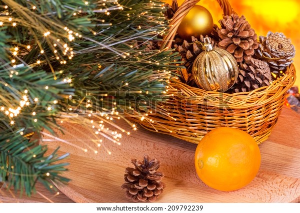 Basket Pine Cones Christmas Balls Under Stock Photo Edit Now