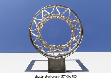 Basket seen from below on blue sky
