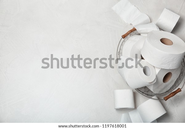 Basket Toilet Paper Rolls On Grey Stock Photo Edit Now 1197618001