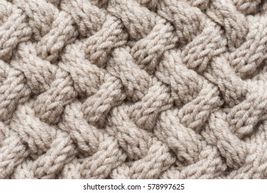 Basket weave texture. Close-up view of basket knit pattern in beige color.