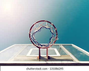 Basketball backboard below the net with vintage look