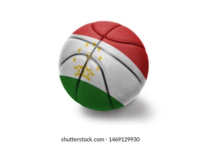 Basketball Ball With The Colored National Flag Of Tajikistan On The White Background