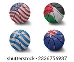 basketball balls with the colored national flags of jordan new zealand united states of america greece on the white background. Group c