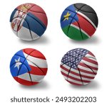 basketball balls with the national colored flags of united states of america serbia south sudan puerto rico on the white background. Group c