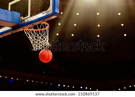 Basketball basket with all going through net